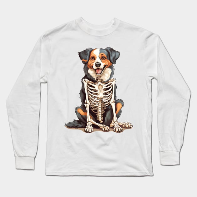 Skeleton Australian Shepherd Dog Long Sleeve T-Shirt by Chromatic Fusion Studio